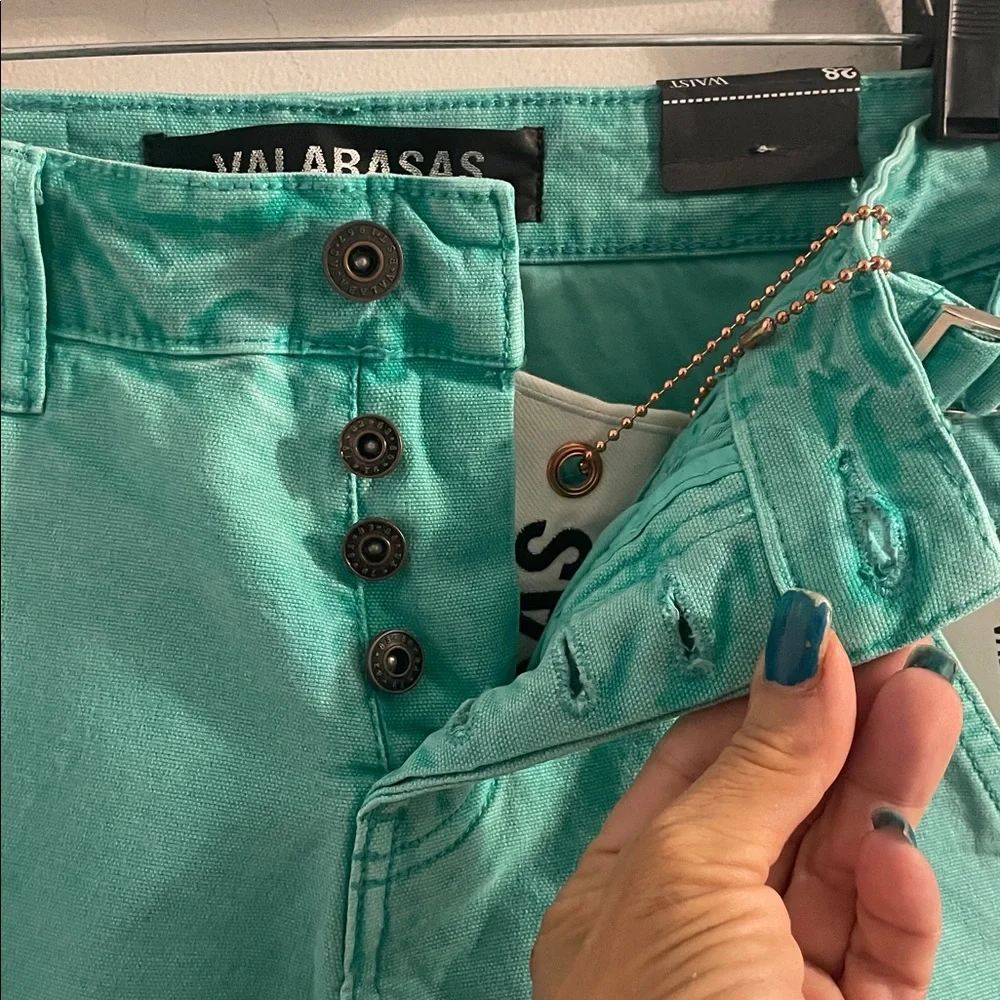 New Valabasas size 28 Revival Lt green wash cotton carpenter button fly Jean's - Picture 7 of 15